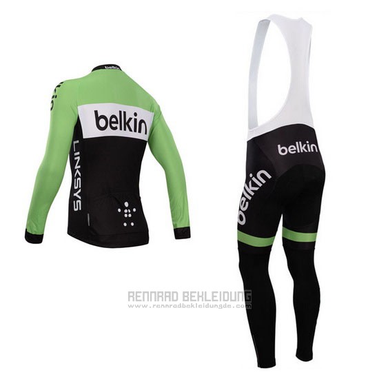 2014 Fahrradbekleidung Belkin Grun und Shwarz Trikot Langarm und Tragerhose